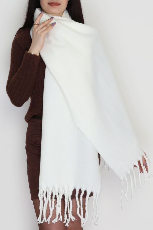 Saçaklı Düz Şal Ekru - 70865.1736.