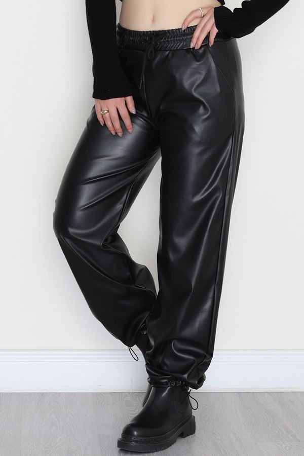 Deri Görünümlü Pantolon Siyah - 90160.1837.