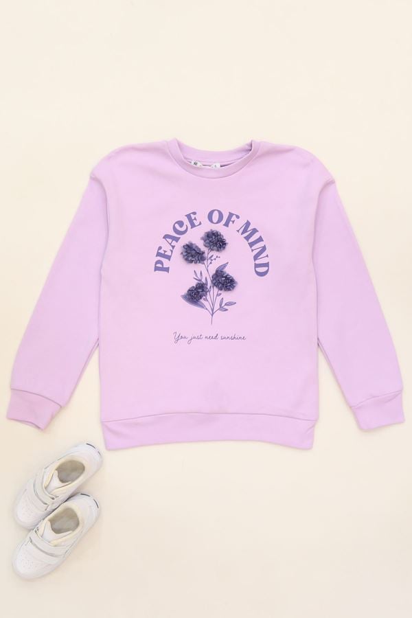 Çiçek Baskılı 8-12 Yaş Çocuk Sweatshirt Lila - 724869.1576.