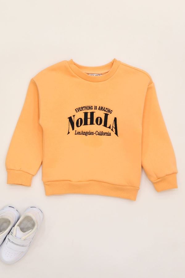 3 İp Şardonlu Baskılı 3-7 Yaş Kapüşonlu Sweatshirt Turuncu - 625516.1576.