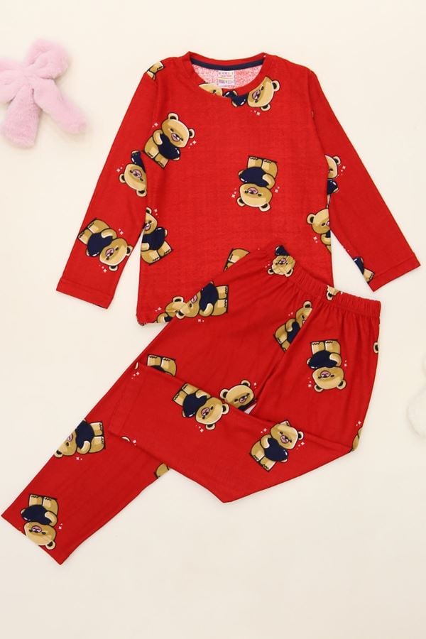 5-8 Yaş Süet Pijama Takımı Kırmızıayıcık - 42205.2028.