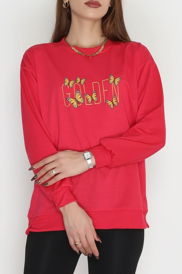 2 İplik Baskılı Sweatshirt Fuşya - 31303.1878.
