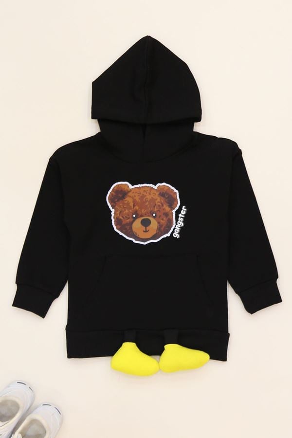 2 İp Şardonlu 3-7 Yaş Kapşonlu Sweat Siyah - 224518.1576.
