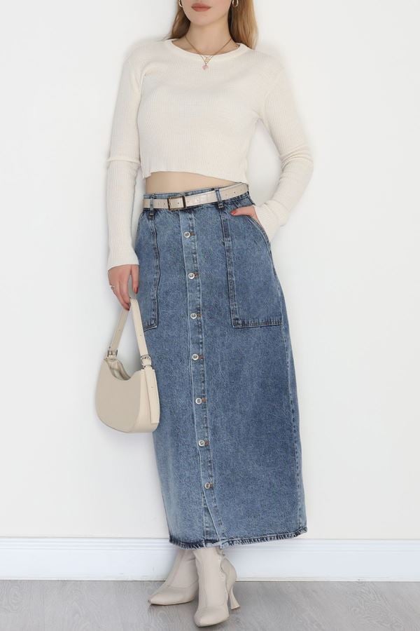 Düğmeli Kot Etek Koyumavi - 31555.2088.