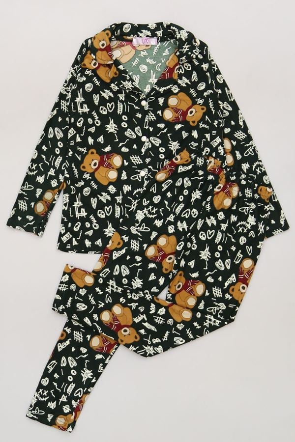 5-12 Yaş Süet Düğmeli Pijama Takımı Zümrüt - 50760.1048.