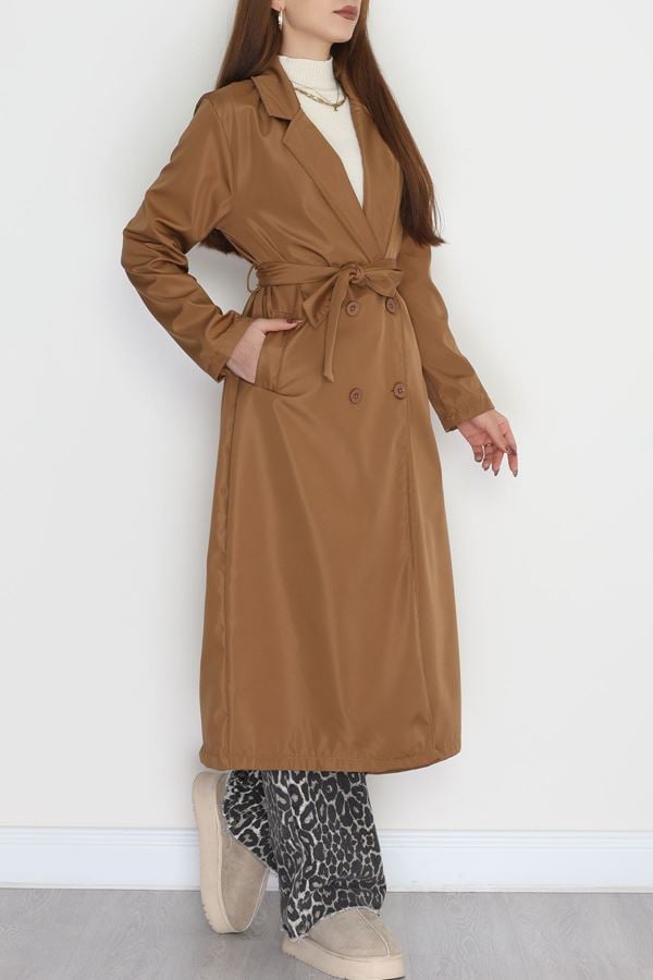 Astarsız Kuşaklı Uzun Trençkot Taba - 31477.147.