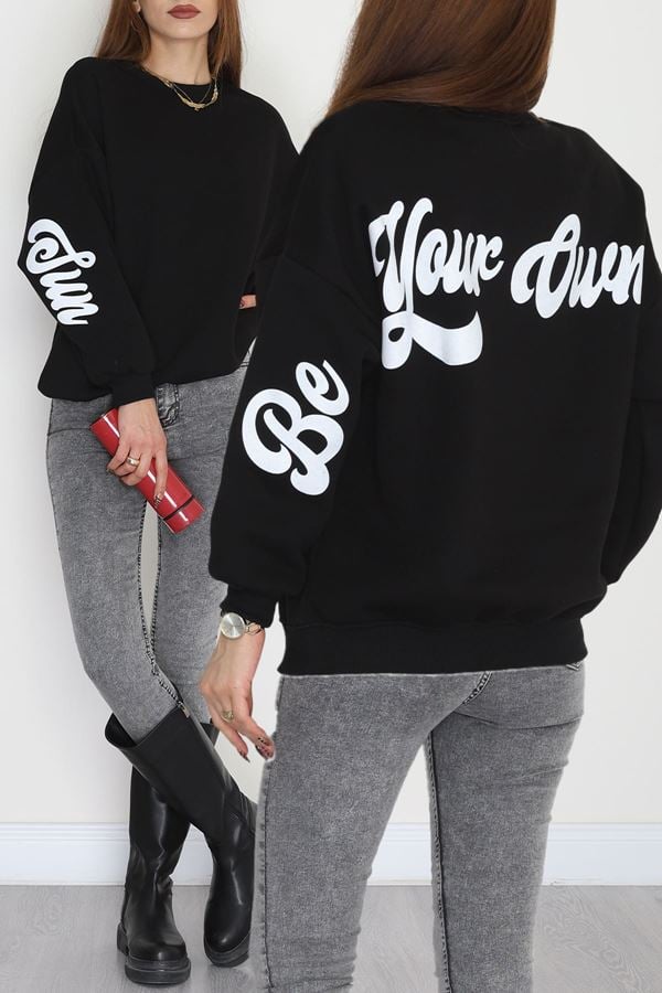 3 İplik Şardonlu Oversize Sweat Siyah - 50921.1878.