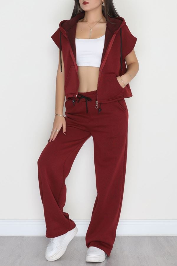 3 İplik Şardonlu Yelekli Takım Bordo - 42200.1857.