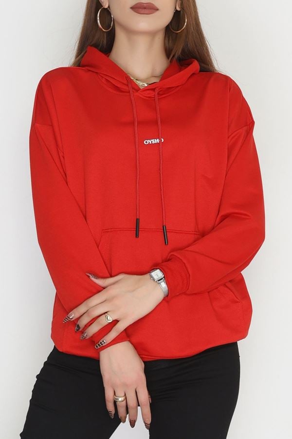 2 İplik Kapşonlu Baskılı Sweatshirt Kırmızı - 31316.1878.