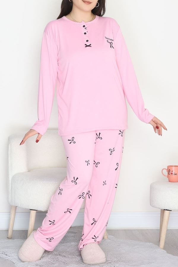 Büyük Beden Patlı Pijama Takımı Pembe - 258.1287.