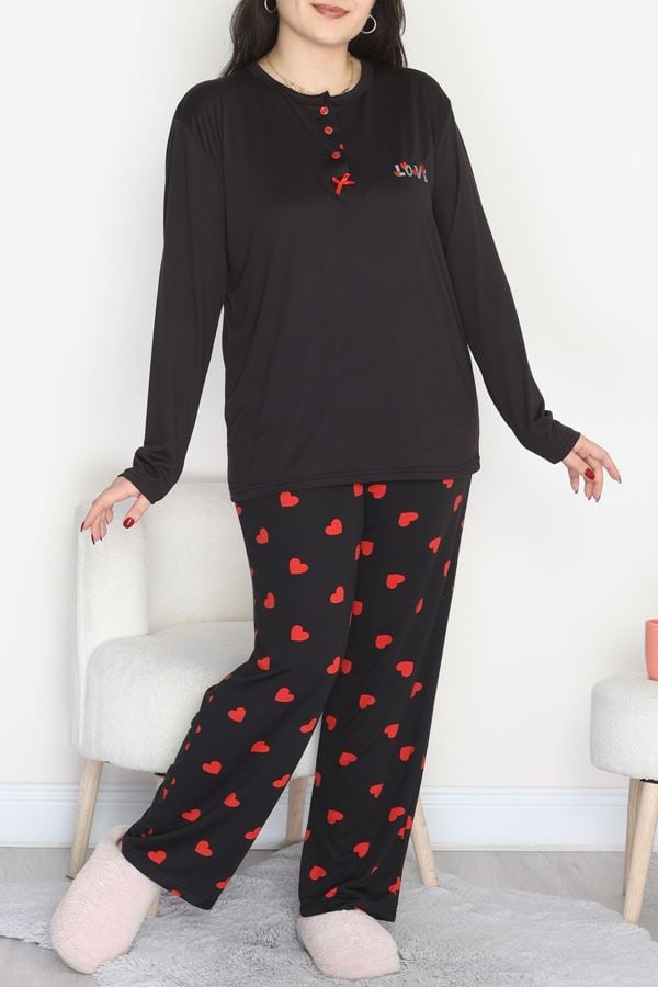 Büyük Beden Patlı Pijama Takımı Siyahkırmızı - 258.1287.