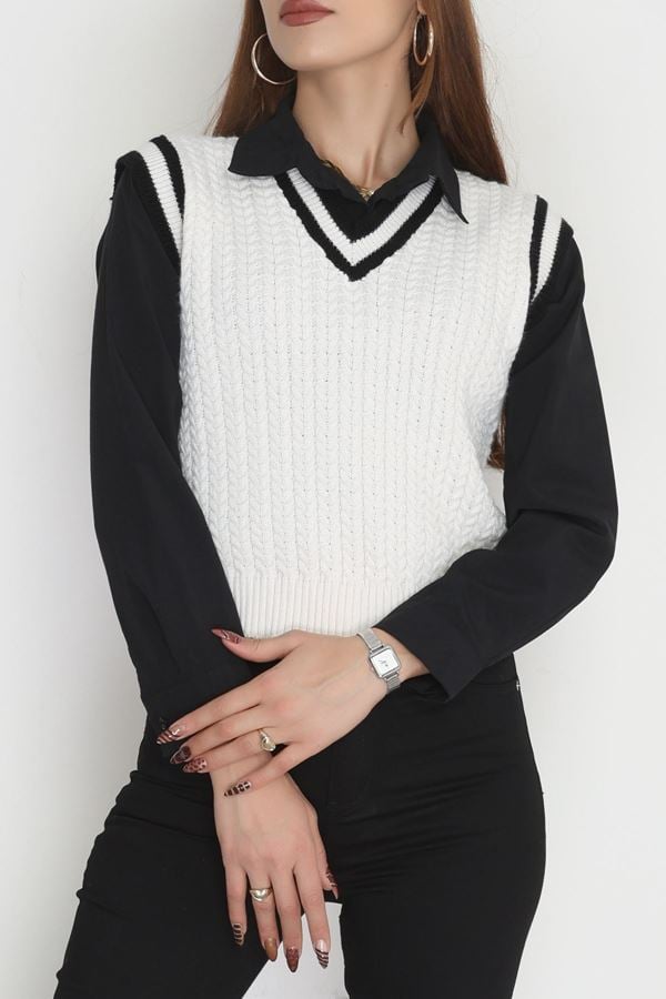 V Yaka Triko Süveter Lattesiyah - 493.1577.