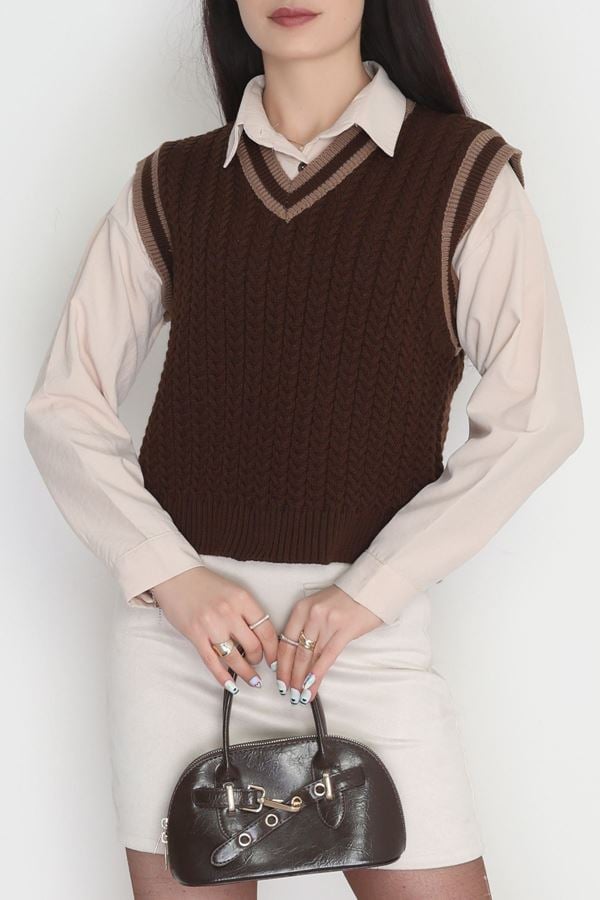 V Yaka Triko Süveter Kahvemocha - 493.1577.