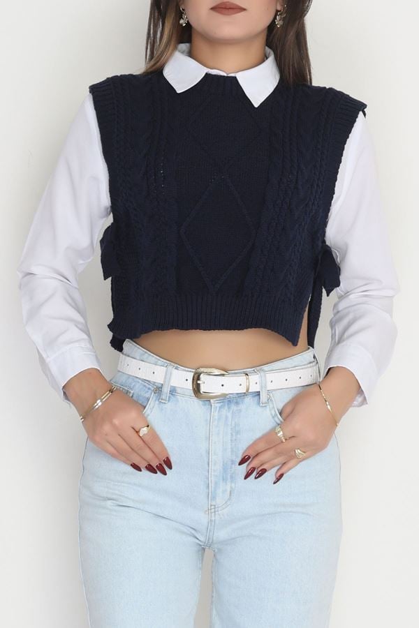 Püsküllü Süveter Lacivert - 355.1577.