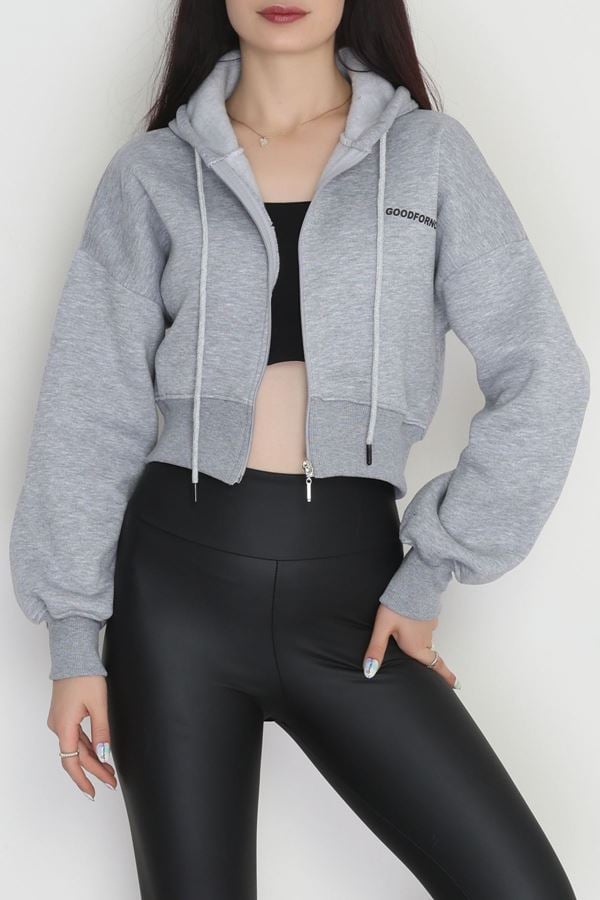 3 İplik Kompakt Oversize Fermuarlı Sweat Gri - 42501.1878.