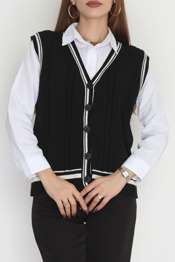 V Yaka Triko Yelek Siyah - 2213.1765.