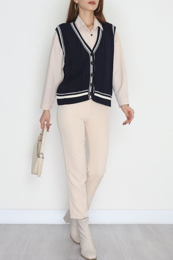 V Yaka Triko Yelek Lacivert - 2213.1765.