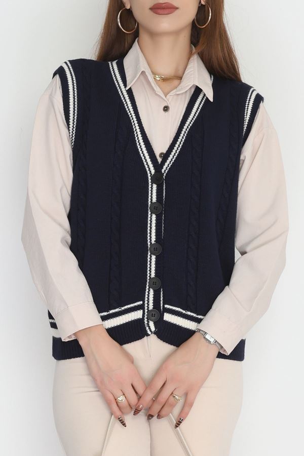 V Yaka Triko Yelek Lacivert - 2213.1765.