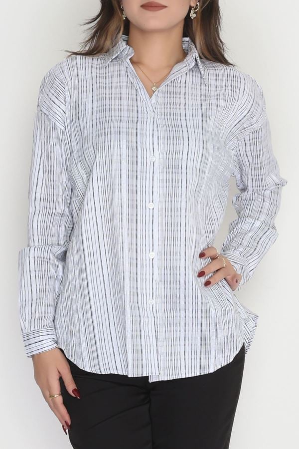 Çizgili Terikoton Gömlek Beyaz1 - 80018.147.