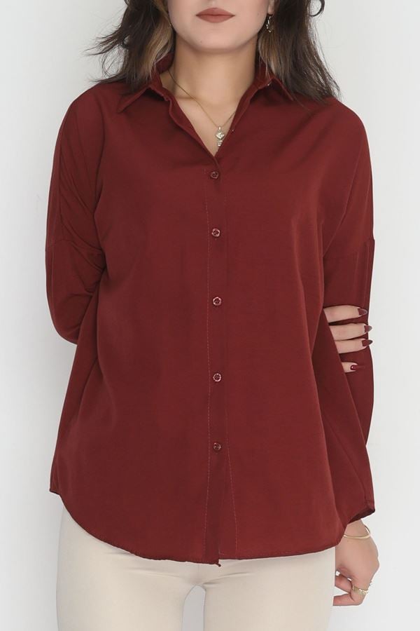 Terikoton Oversize Gömlek Bordo - 30840.1949.