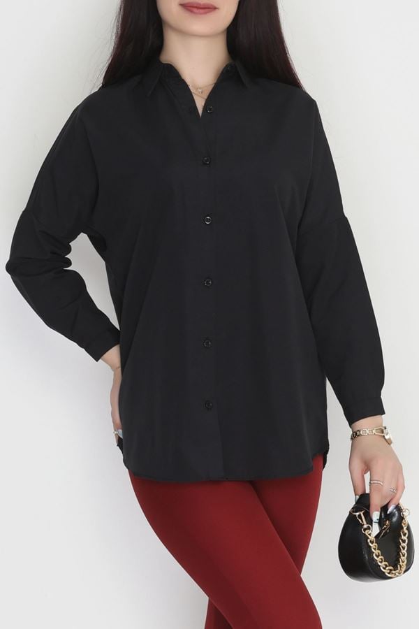 Terikoton Oversize Gömlek Siyah - 30840.1949.