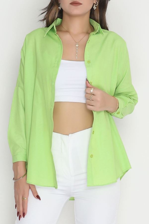 Terikoton Oversize Gömlek Fıstıkyeşili - 30840.1949.