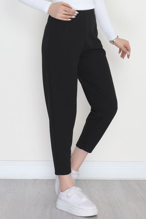 Beli Lastikli Likralı İthal Krep Mom Pantolon Siyah - 90210.1837.