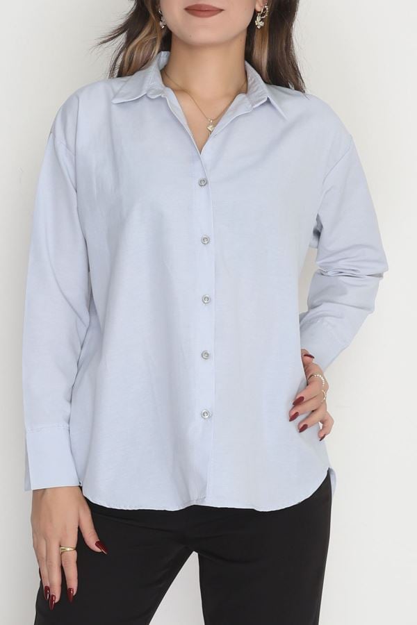 Çift Düğme Manşetli Terikoton Gömlek Gri - 90157.1949.