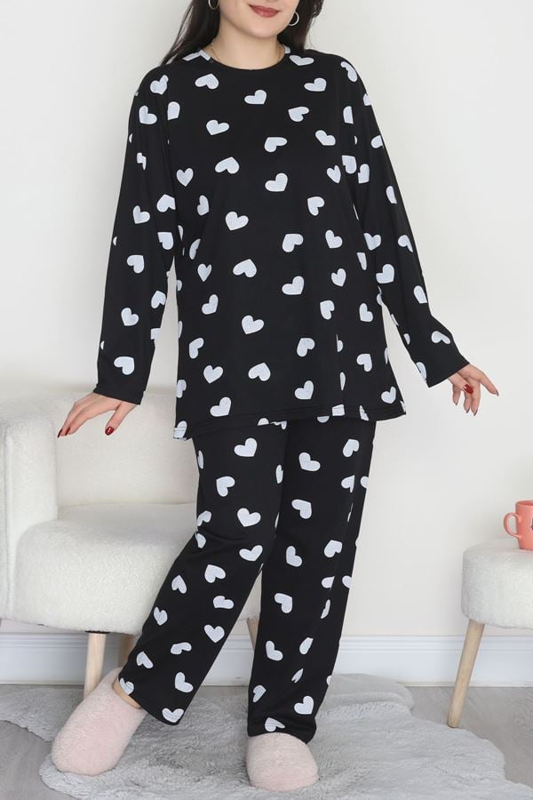 Alt Üst Aynı Büyük Beden Pijama Takımı Siyahbeyaz - 50723.1961.