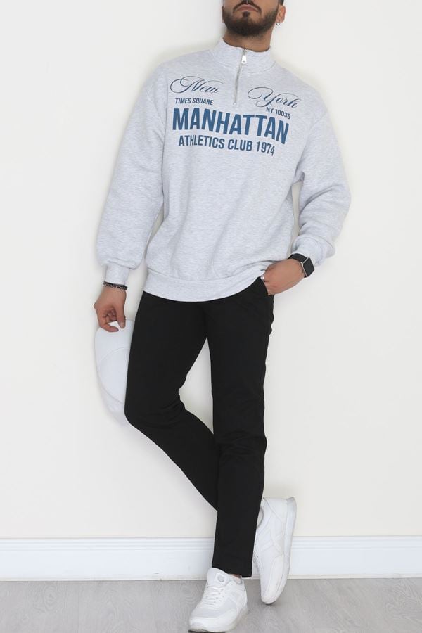 Baskılı 3 İplik Şardonlu Erkek Sweat Gri - 42585.1872.
