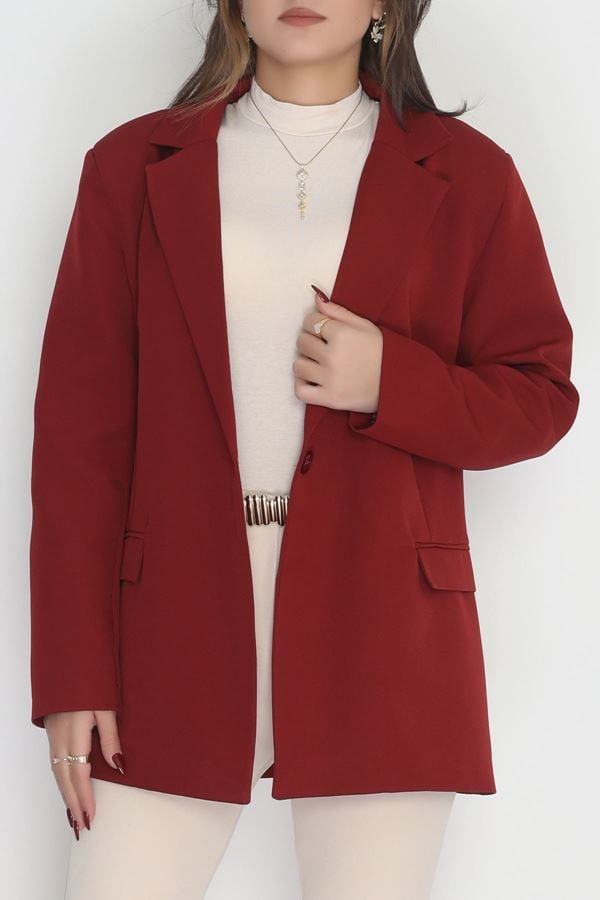 Astarı Çizgili Blazer Ceket Bordo - 31448.1397.