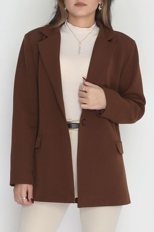Astarı Çizgili Blazer Ceket Acıkahve - 31448.1397.