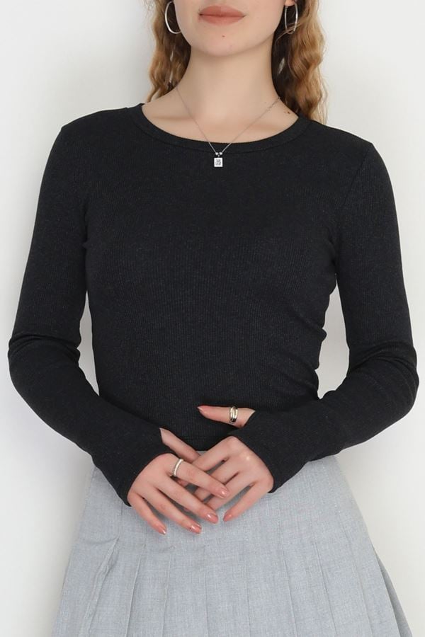 Bisiklet Yaka Parmak Geçmeli Kaşkorse Body Antrasit - 70708.1748.