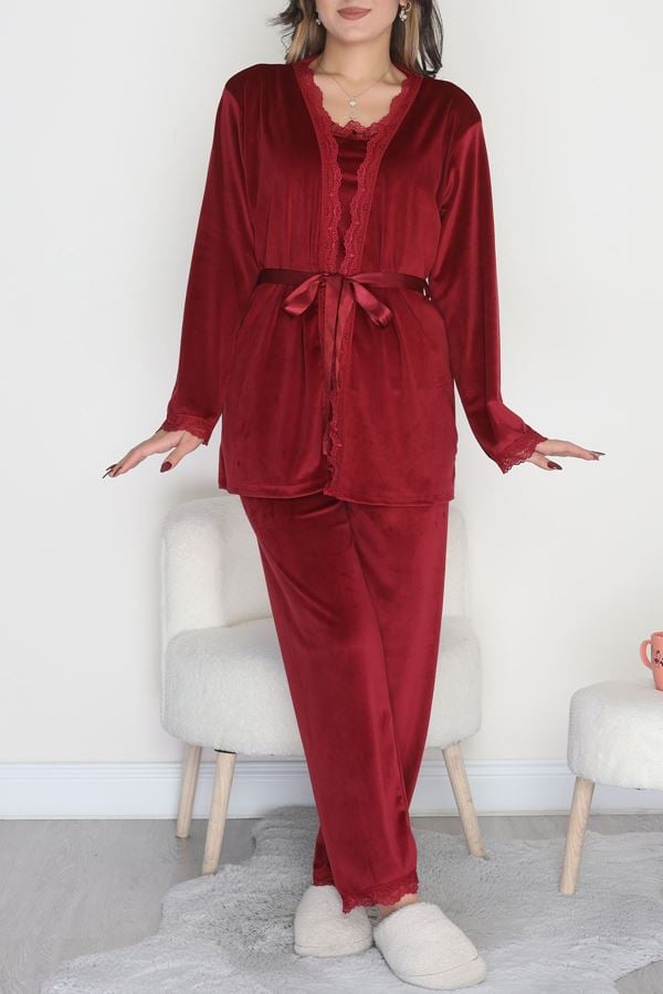 Kadife 3'Lü Set Takım Bordo - 667.1287.