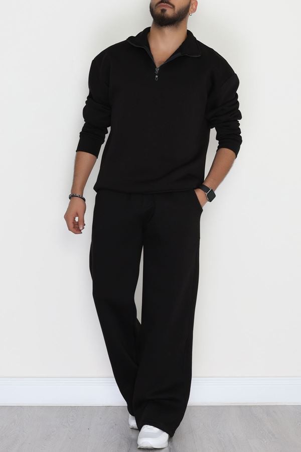 3 İplik Şardonlu Fermuar Yaka Erkek Takım Siyah - 42523.2086.