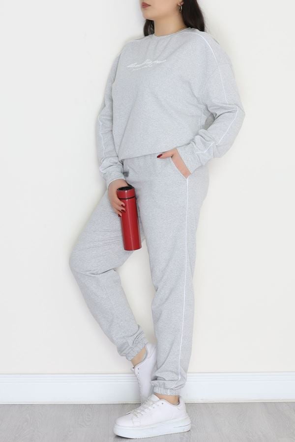 Biyeli 2 İplik Büyük Beden Eşofman Takımı Gri - 50805.1857.