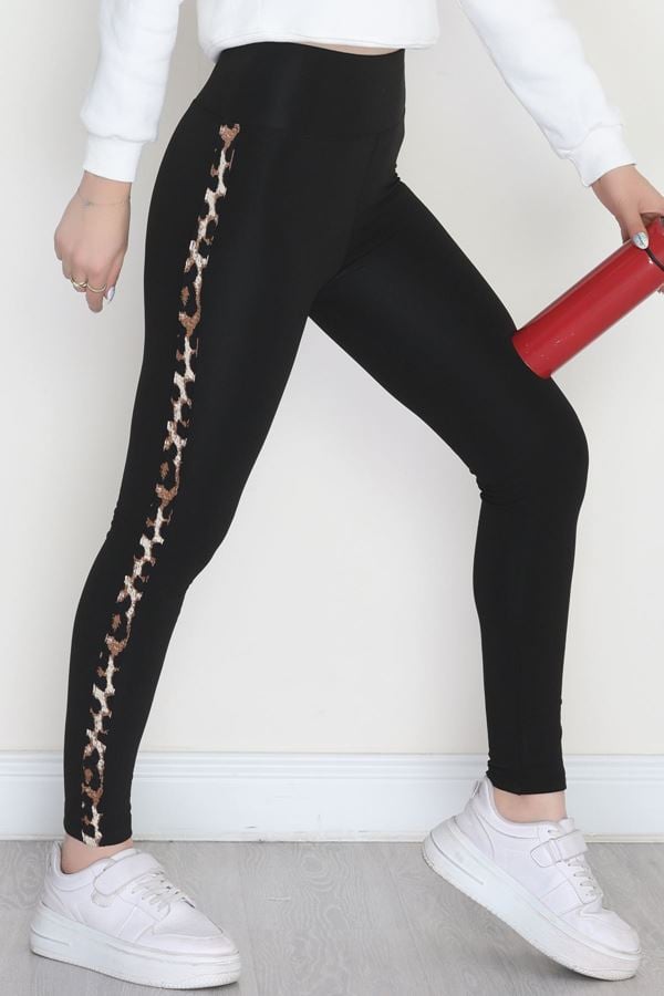 Şeritli Şardonlu Dalgıç Tayt Siyah - 52025.1098.