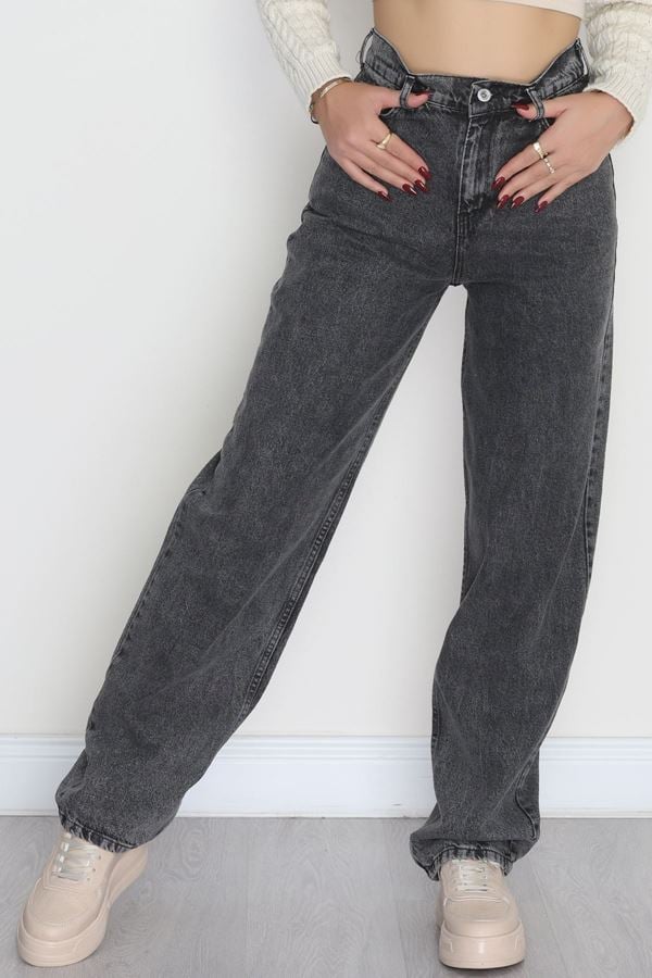 Tokalı Baggy Kot Pantolon Füme - 31558.2088.