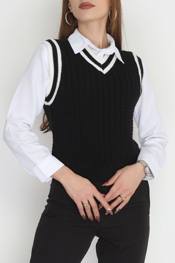 V Yaka Triko Süveter Siyahlatte - 493.1577.