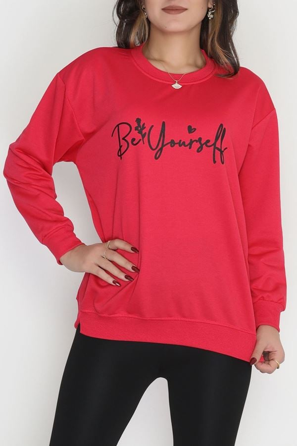 2 İplik Baskılı Sweatshirt Fuşya - 31299.1878.