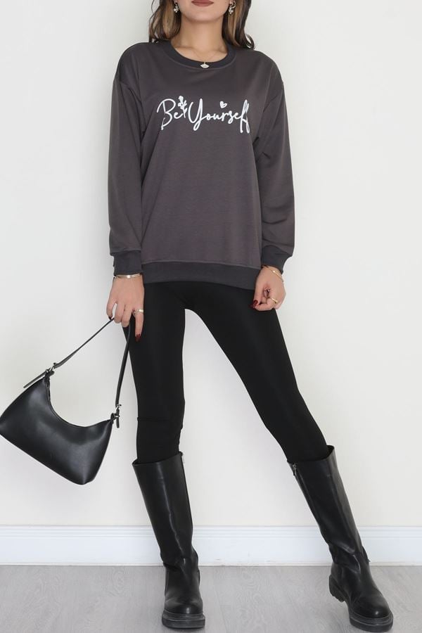 2 İplik Baskılı Sweatshirt Antrasitekru - 31299.1878.