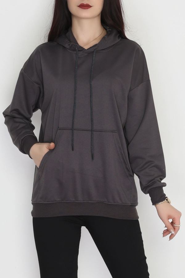 2 İplik Kapşonlu Kanguru Cepli Sweat Antrasit - 30090.1878.