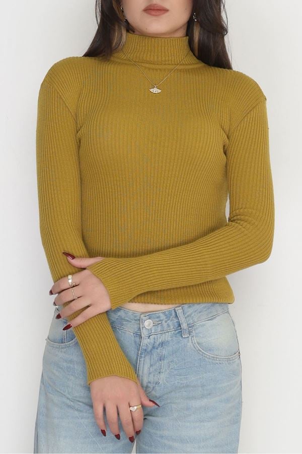 Yarım Balıkçı Parmak Geçmeli Triko Yağyeşili - 42030.2052.