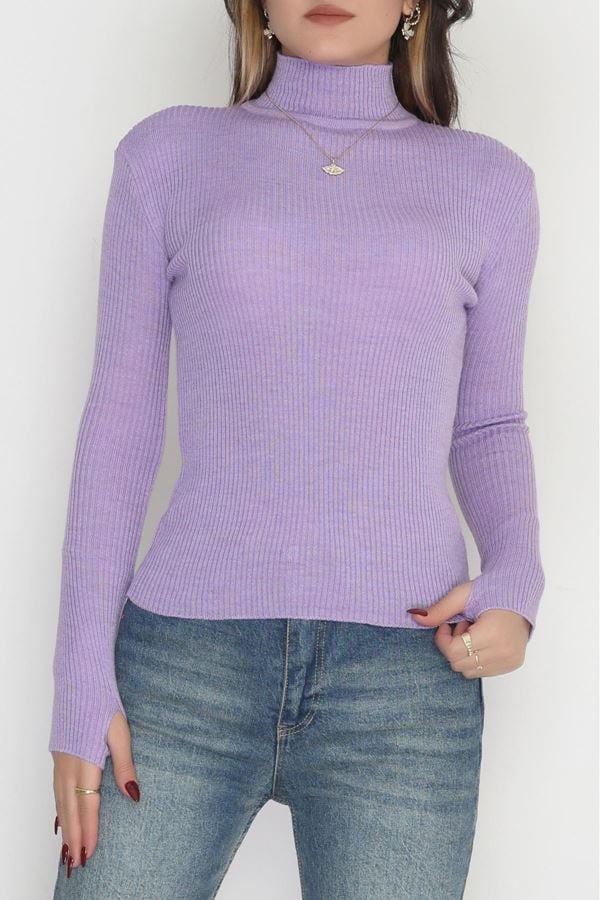 Yarım Balıkçı Parmak Geçmeli Triko Lila - 42030.2052.