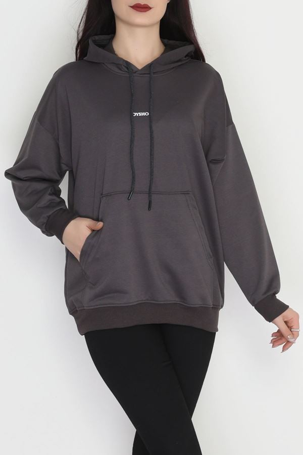 2 İplik Kapşonlu Baskılı Sweatshirt Antrasit - 31316.1878.