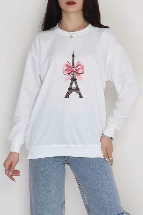 2 İplik Baskılı Sweatshirt Ekru - 31301.1878.