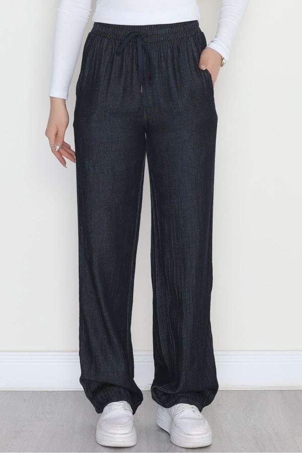 Kırışık Efektli Tensel Pantolon Koyumavi - 42439.1431.