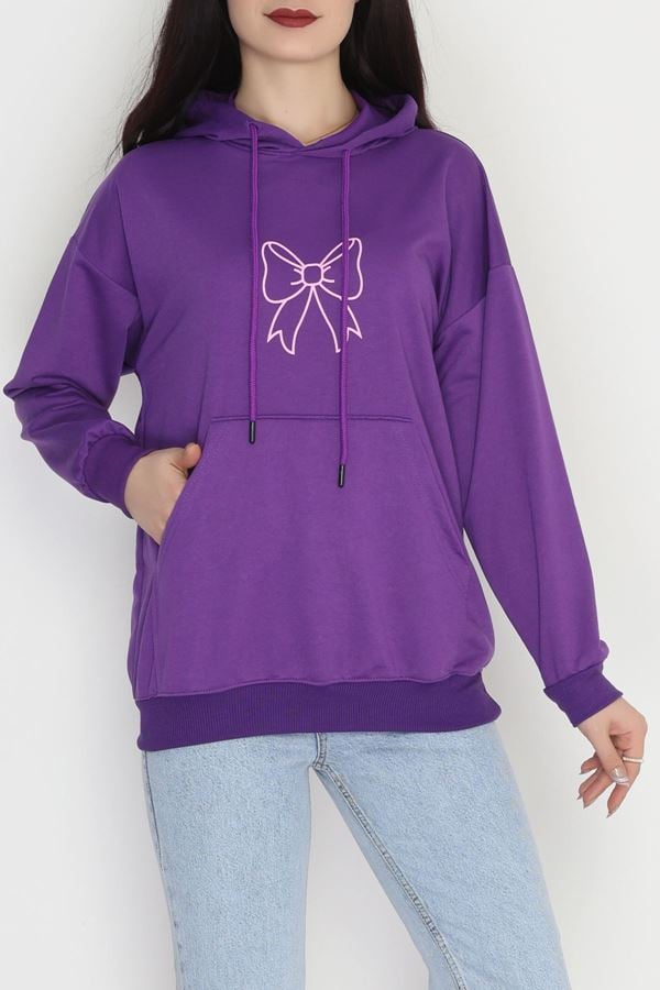 Kapşonlu 2 İplik Baskılı Sweat Mor - 31304.1878.