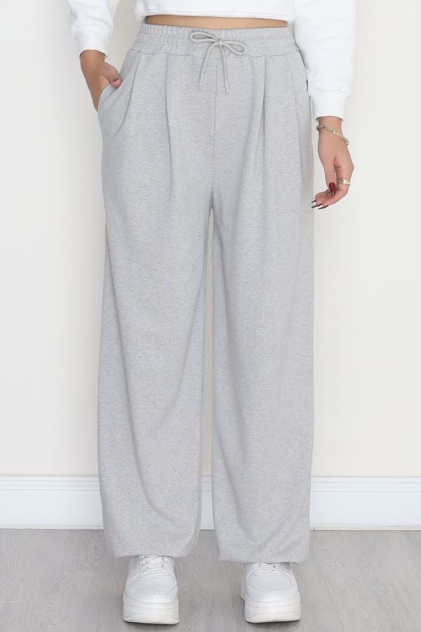 Paça Lastikli 2 İplik Pileli Eşofman Altı Gri - 52008.1857.