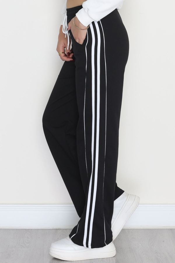 Şeritli 2 İplik Eşofman Altı Siyah - 52028.1005.